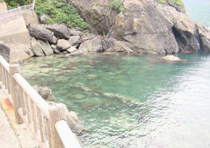 遊歩道の下に広がる海